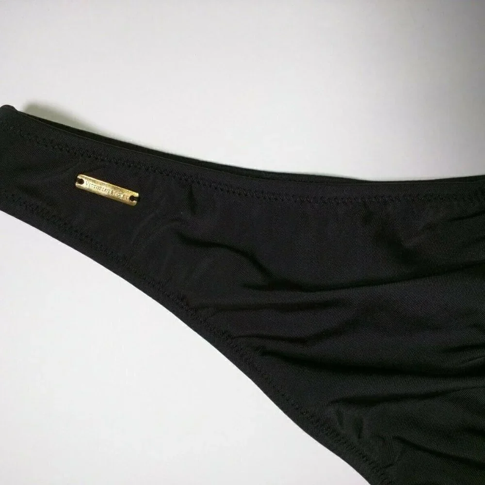 Victoria Secret Large L Itsy Bikini Bottom Cheeky Ruched Back Black Sexy VS
